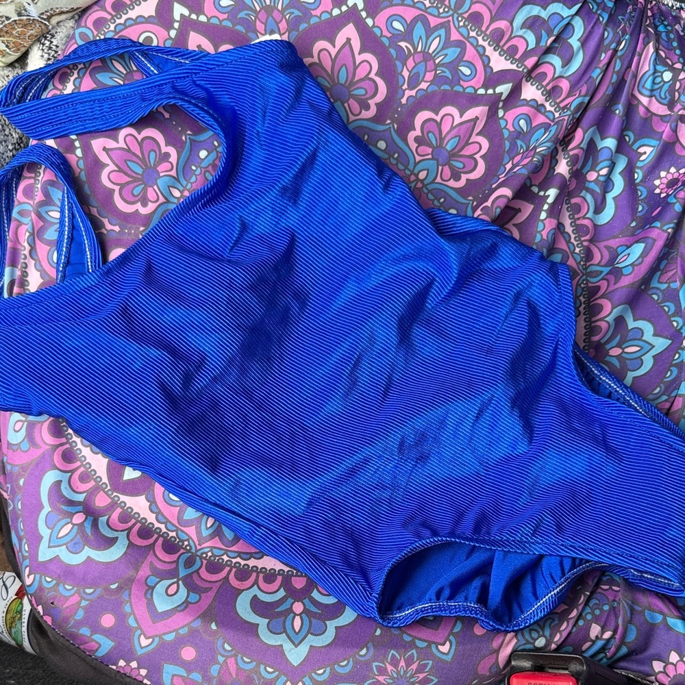 NWT Vintage Jantzen Classic Ribbed Electric Blue One Piece Bathing Suit